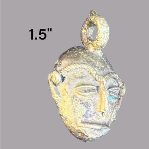 Pendant for Necklace Metal Face Rustic Patina 1 1/2" Goldish Colour